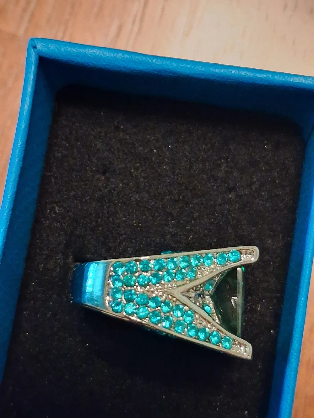 JTV Silver Green Cubic Zirconia Cocktail Ring